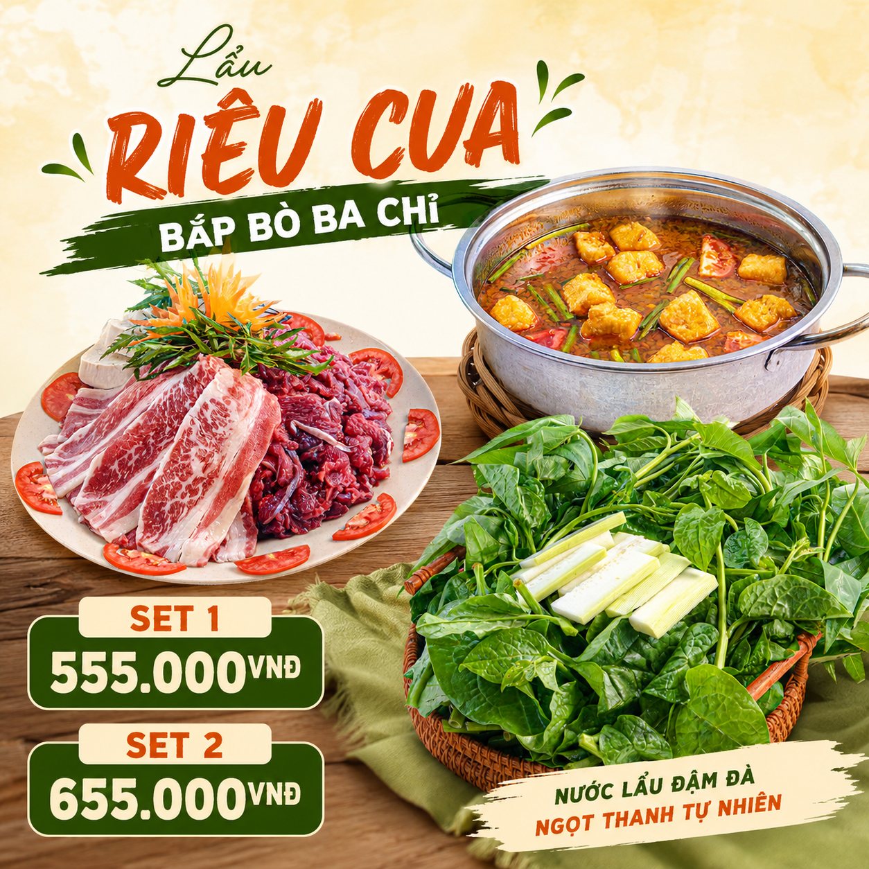 Lẩu riêu cua bắp bò ba chỉ