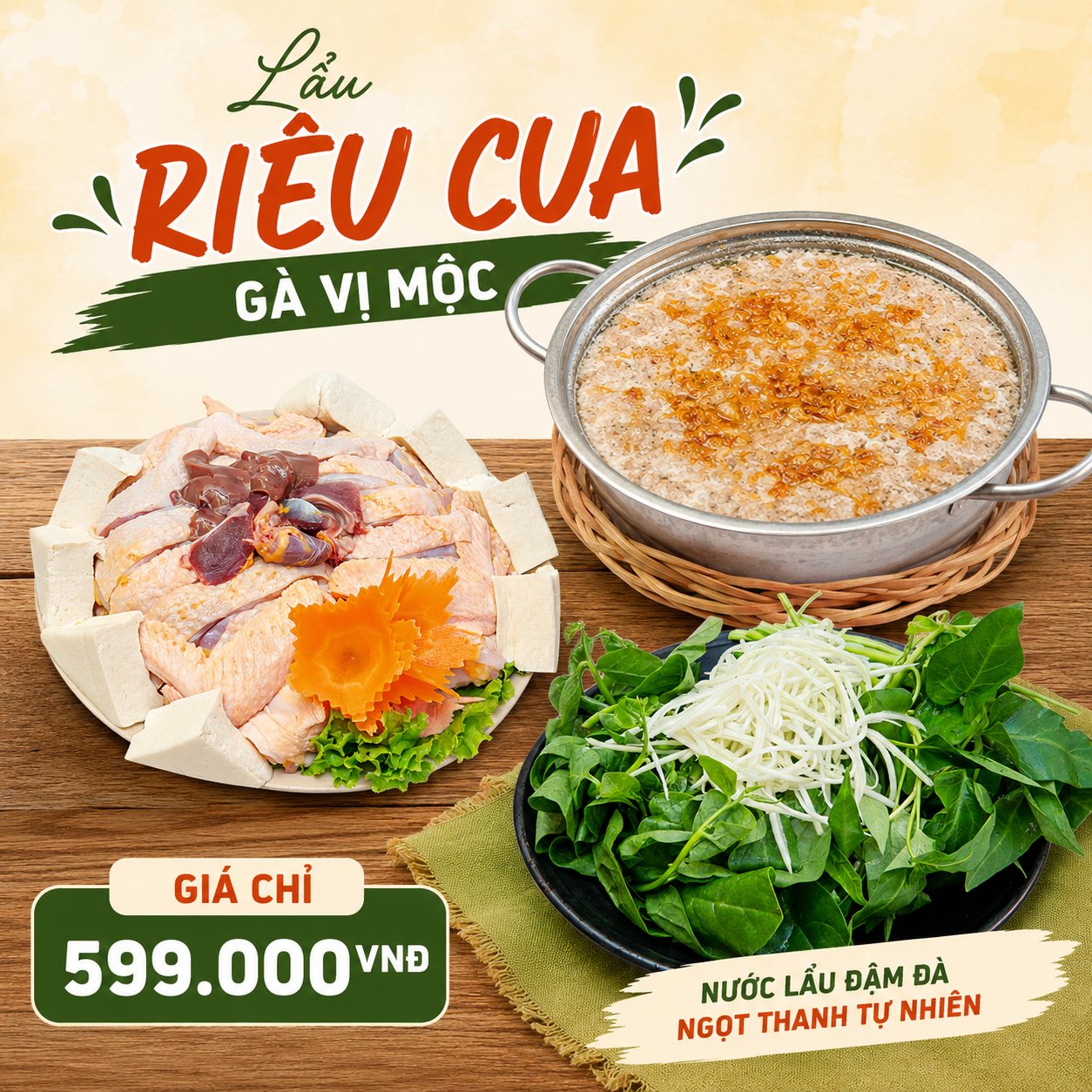 Lẩu riêu cua gà vị mộc